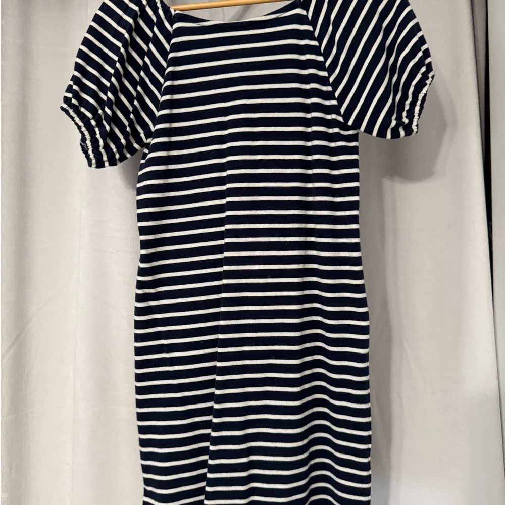LOFT Navy Blue & White Striped Cotton Dress, XS Petite